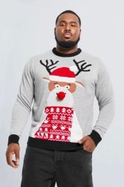 Plus Reindeer Santa Hat Christmas Sweater boohooMAN USA at BoohooMan